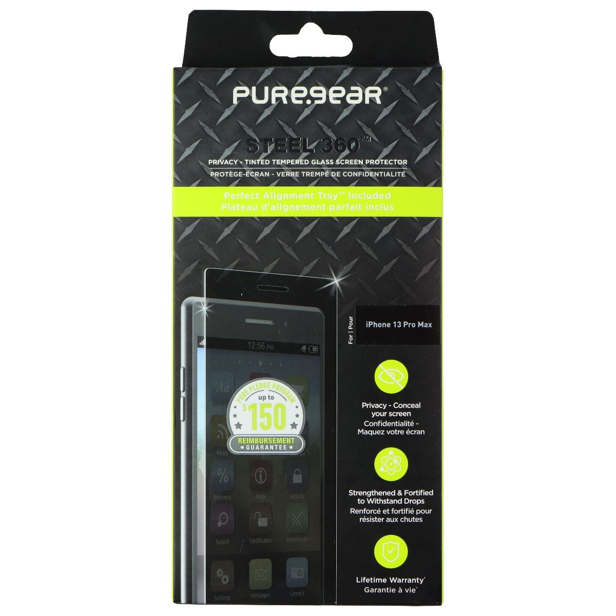 PureGear Steel 360 Privacy Glass Protector for Apple iPhone 13 Pro Max - Tinted Cell Phone - Screen Protectors PureGear    - Simple Cell Bulk Wholesale Pricing - USA Seller