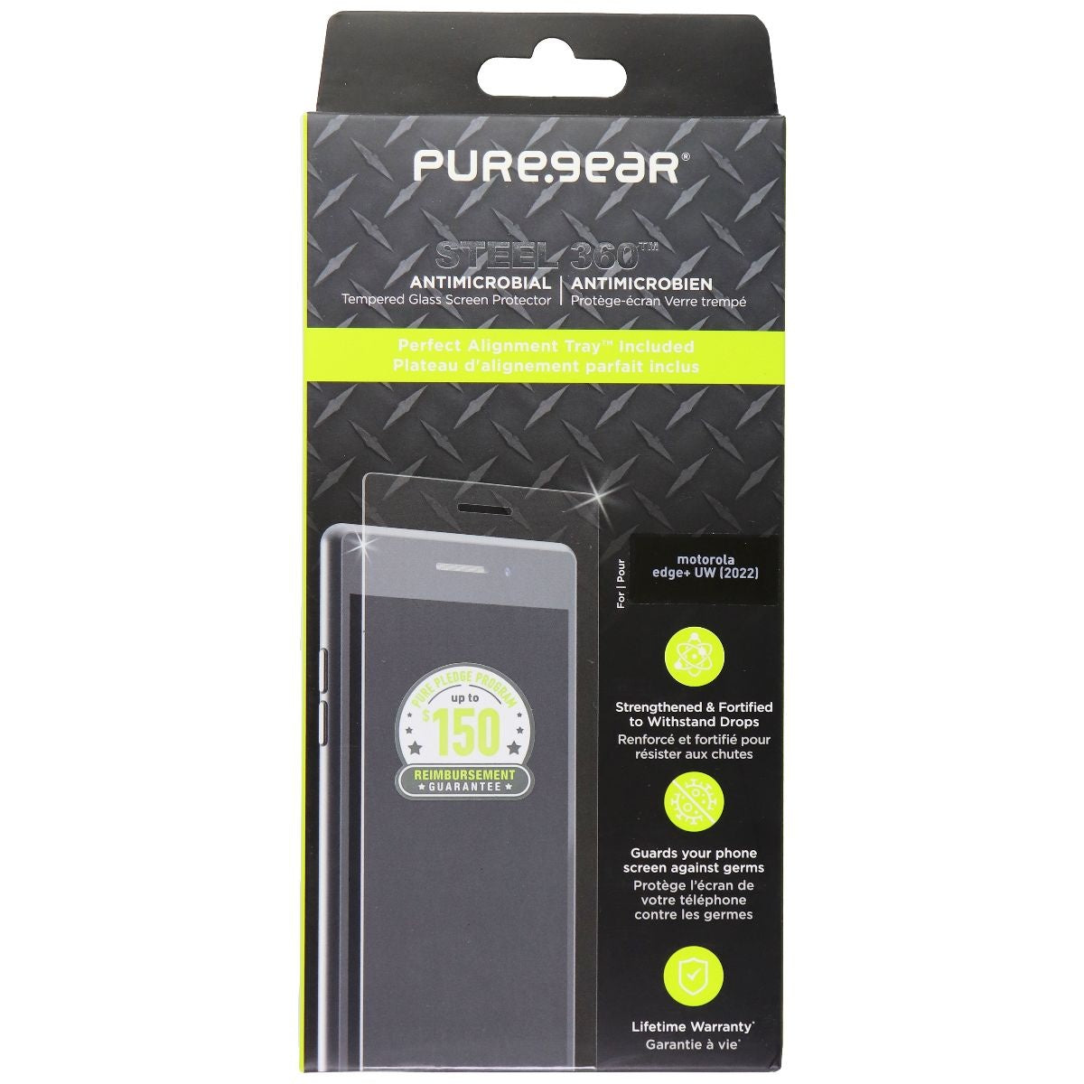 PureGear Steel 360 Series Tempered Glass for Motorola Edge+ 5G UW (2022) - Clear Cell Phone - Screen Protectors PureGear - Simple Cell Bulk Wholesale Pricing - USA Seller