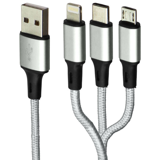Zoda 3-in-1 USB-C/Lightning 8-Pin/Micro USB Braided Cable (4FT) - Silver Cell Phone - Cables & Adapters Zoda    - Simple Cell Bulk Wholesale Pricing - USA Seller
