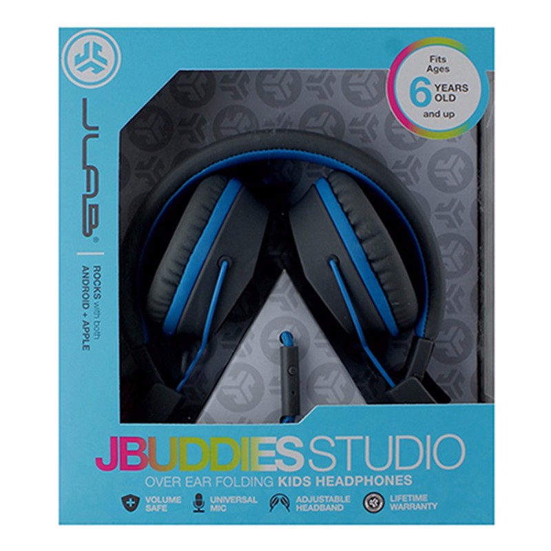 JLab Audio JBuddies Studio Over-ear Kids Headphones with Mic - Gray / Blue Portable Audio - Headphones JLAB - Simple Cell Bulk Wholesale Pricing - USA Seller
