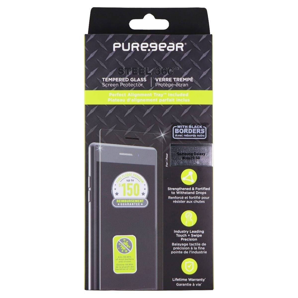 PureGear Steel 360 Tempered Glass Protector for Samsung Galaxy Note20 5G - Clear Cell Phone - Screen Protectors PureGear - Simple Cell Bulk Wholesale Pricing - USA Seller