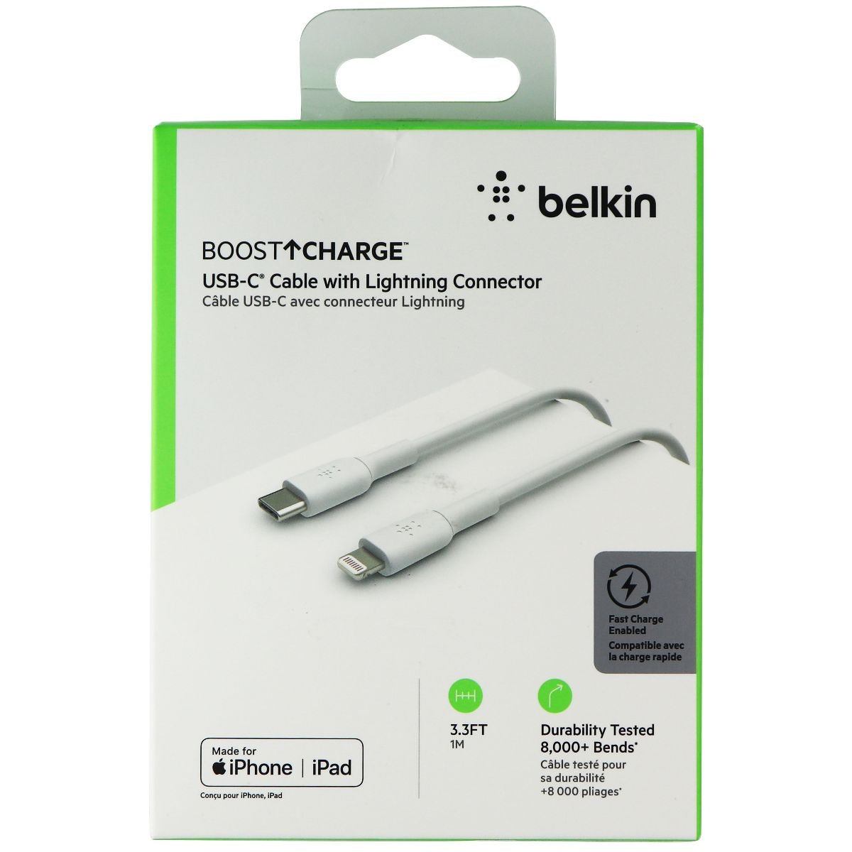 Belkin (3.3FT) BoostCharge USB-C to 8-Pin Charge/Sync Cable for iPhone - White Cell Phone - Cables & Adapters Belkin - Simple Cell Bulk Wholesale Pricing - USA Seller