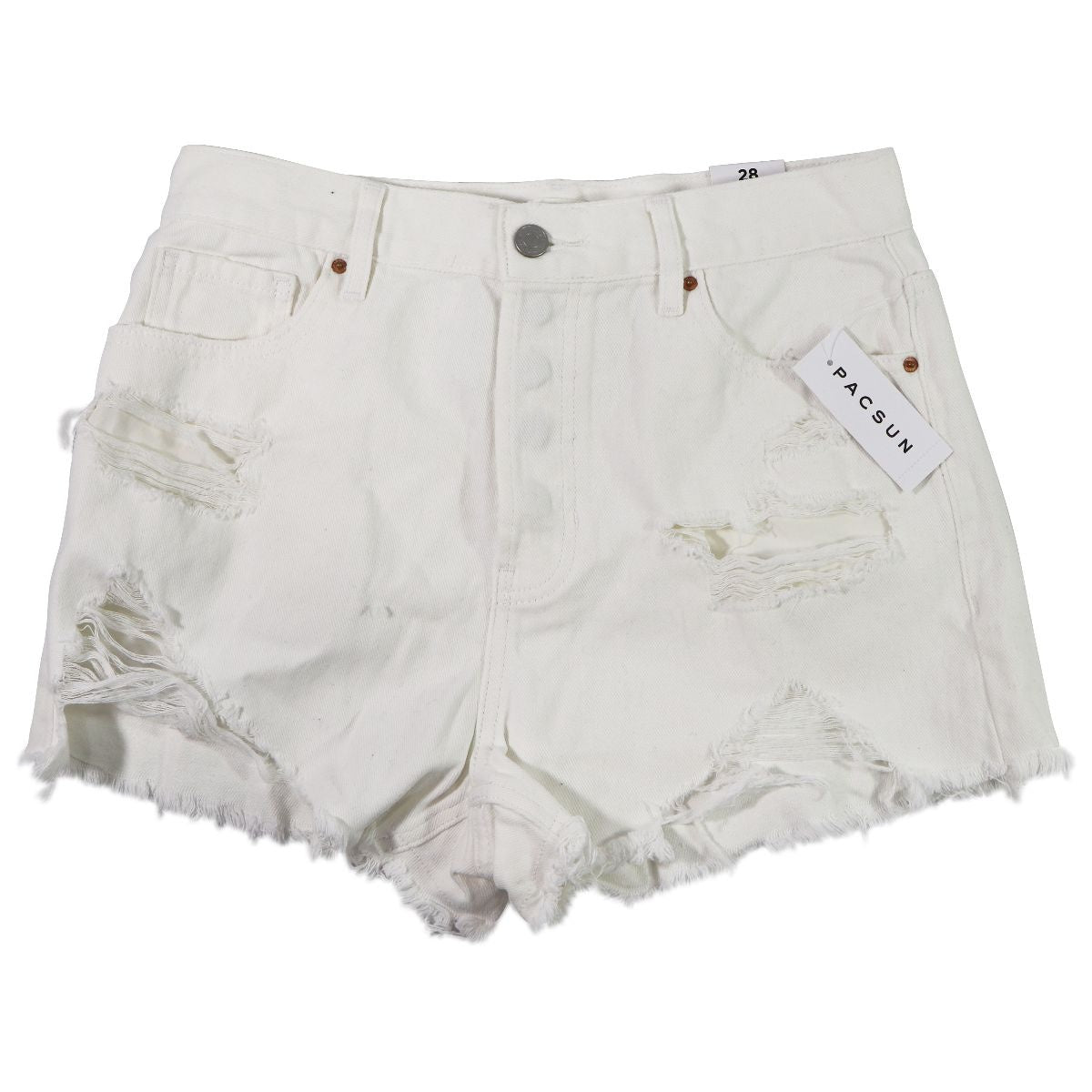 PacSun Vintage High Rise Jean Shorts - Size 28 - Ripped White Other Sporting Goods PacSun - Simple Cell Bulk Wholesale Pricing - USA Seller