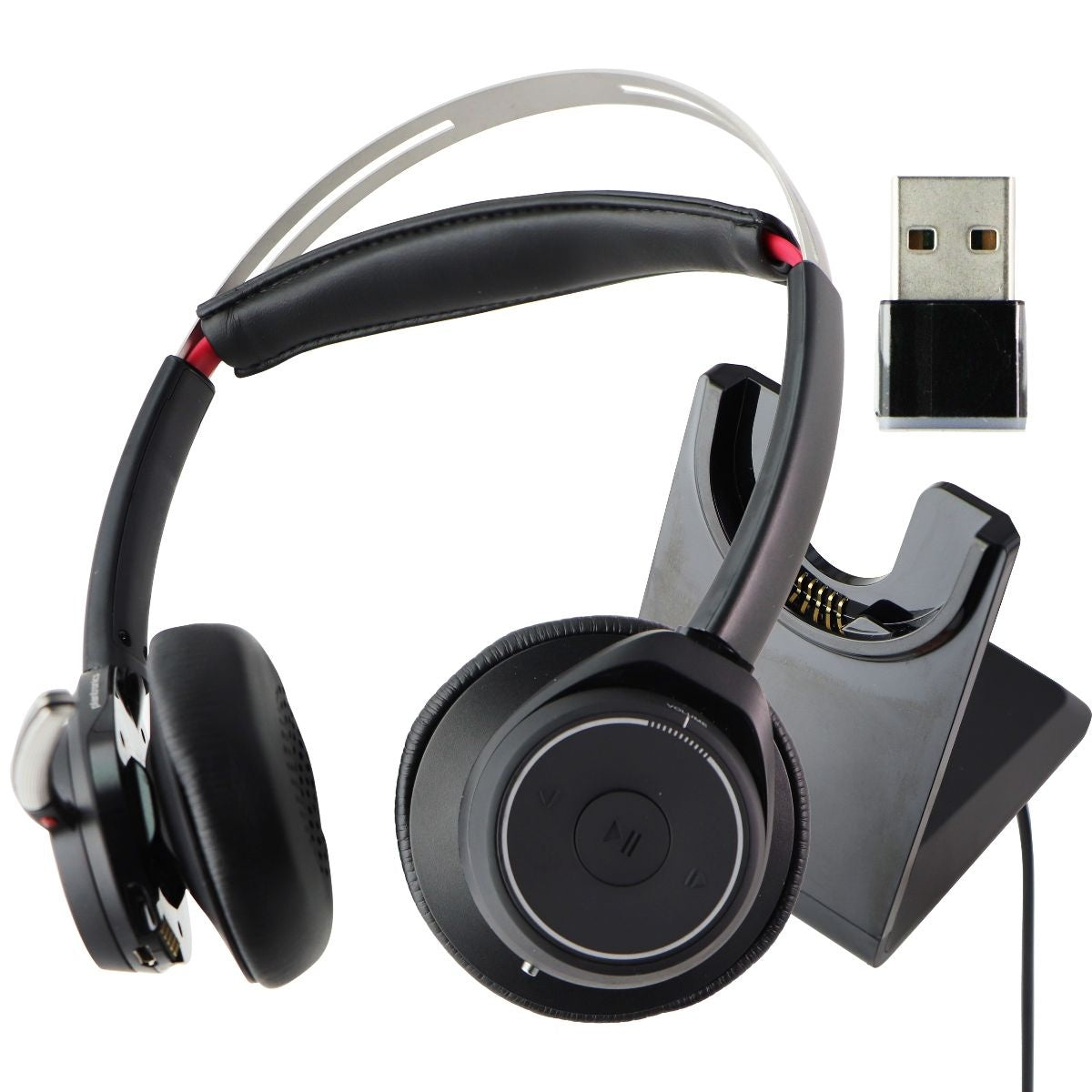 Poly Voyager Focus UC Bluetooth Stereo Headset with Mic and Charge Stand - Black Cell Phone - Headsets Plantronics    - Simple Cell Bulk Wholesale Pricing - USA Seller