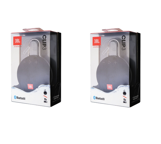 PAIR JBL Clip 3 Portable Waterproof Wireless Bluetooth Speaker - Black iPod, Audio Player Accessories - Audio Docks & Mini Speakers JBL - Simple Cell Bulk Wholesale Pricing - USA Seller
