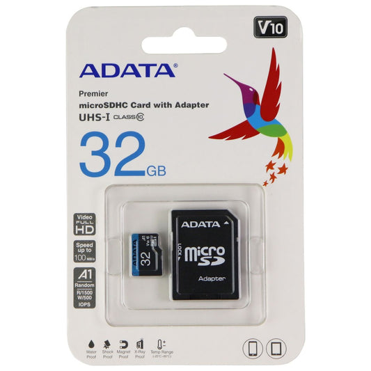 ADATA 32GB microSDHC Card with Adapter UHS-1 / Class 10 / V10/A1 Memory Card Cell Phone - Memory Cards ADATA    - Simple Cell Bulk Wholesale Pricing - USA Seller