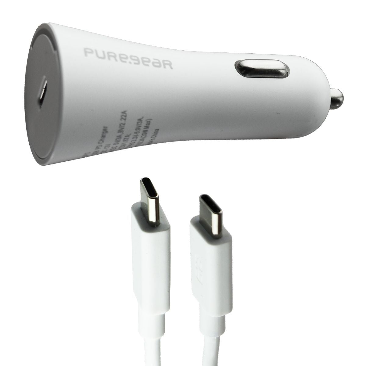 PureGear LightSpeed Car Charger 20W with USB-C to USB-C Cable - White Cell Phone - Chargers & Cradles PureGear - Simple Cell Bulk Wholesale Pricing - USA Seller