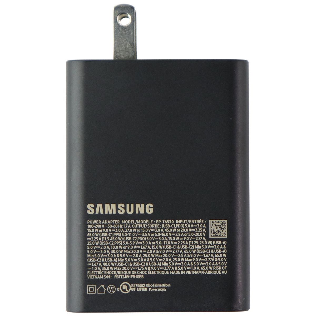 Samsung 65W Power Adapter Trio with 2x USB-C and USB-A Port - Black (EP-T6530) Cell Phone - Chargers & Cradles Samsung - Simple Cell Bulk Wholesale Pricing - USA Seller
