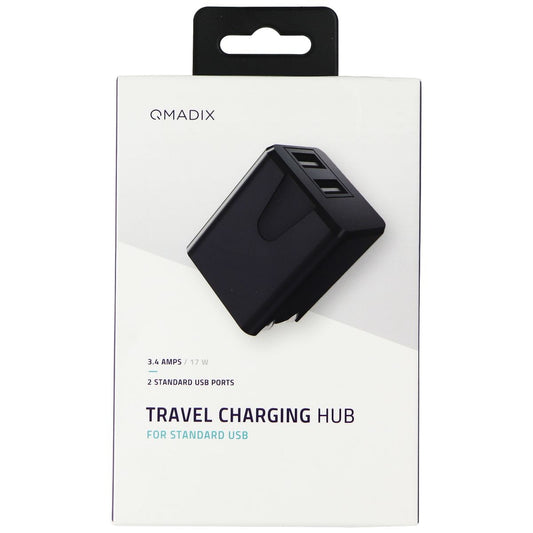 QMADIX Dual Port Travel Charging Hub for Standard USB (17W) - Black Cell Phone - Cables & Adapters Qmadix    - Simple Cell Bulk Wholesale Pricing - USA Seller