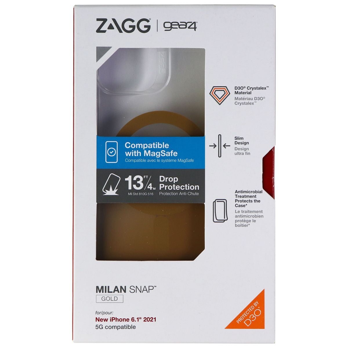ZAGG Gear4 Milan Snap Series Case for MagSafe for Apple iPhone 13 - Gold/Clear Cell Phone - Cases, Covers & Skins Gear4    - Simple Cell Bulk Wholesale Pricing - USA Seller