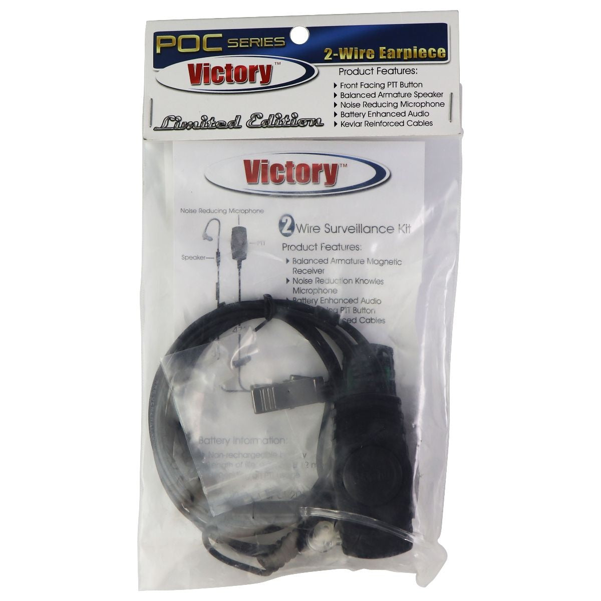 Victory POC Series Limited Ed. 2-Wire Earpiece for Kodiak Series Phones - Black Cell Phone - Headsets Victory - Simple Cell Bulk Wholesale Pricing - USA Seller
