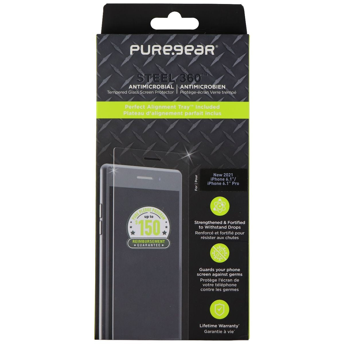 PureGear Steel 360 Tempered Glass for Apple iPhone 13 Pro / iPhone 13 - Clear Cell Phone - Screen Protectors PureGear - Simple Cell Bulk Wholesale Pricing - USA Seller