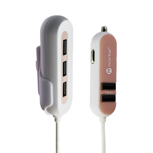 mWorks! mPOWER! 10.8A Front & Back Seat 5 Port Car Charger - Rose Gold/White Cell Phone - Chargers & Cradles mWorks! - Simple Cell Bulk Wholesale Pricing - USA Seller