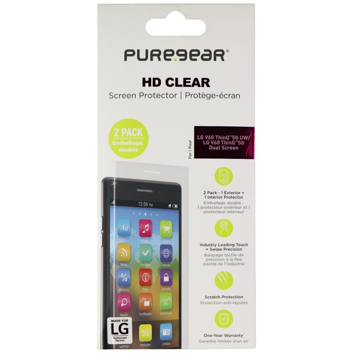 PureGear HD Clear Screen Protector for LG V60 ThinQ 5G UW / 5G Dual Screen Cell Phone - Screen Protectors PureGear    - Simple Cell Bulk Wholesale Pricing - USA Seller