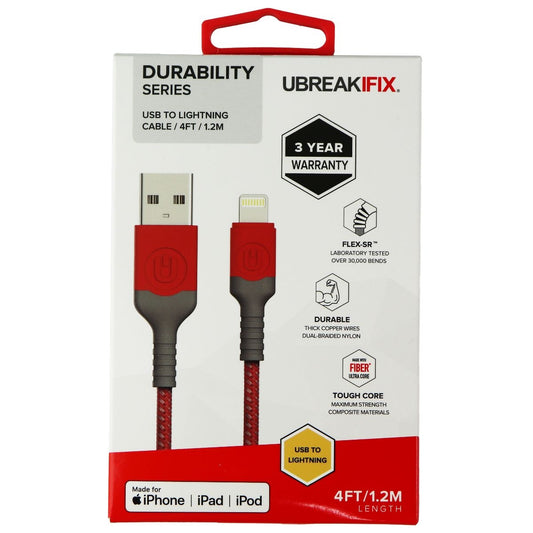 UBREAKIFIX (4-Ft) Durability Series Lightning 8-Pin to USB Cable - Red Cell Phone - Cables & Adapters UBREAKIFIX    - Simple Cell Bulk Wholesale Pricing - USA Seller