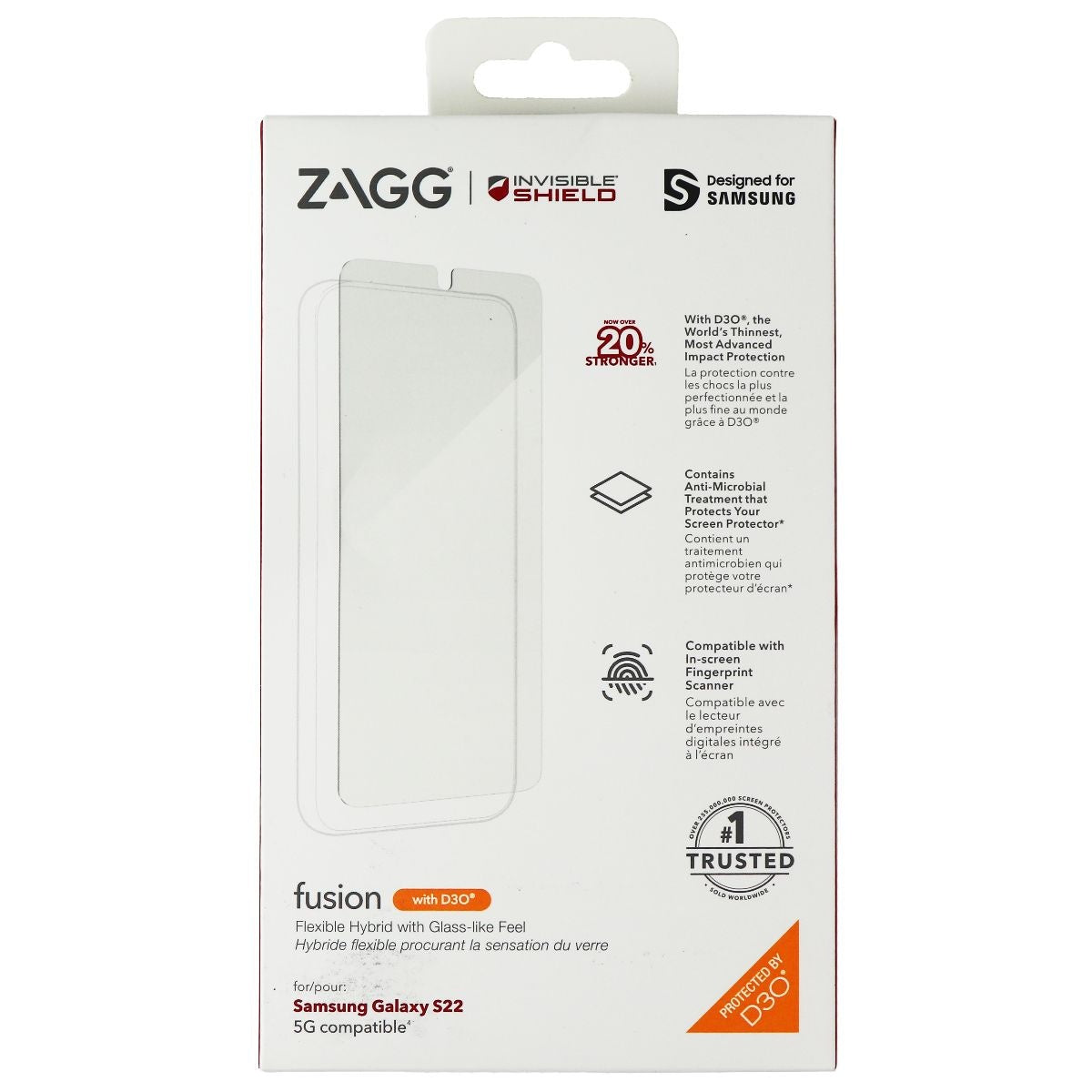 ZAGG InvisibleShield Fusion Screen Protector with D3O for Samsung Galaxy S22 Cell Phone - Screen Protectors Zagg - Simple Cell Bulk Wholesale Pricing - USA Seller