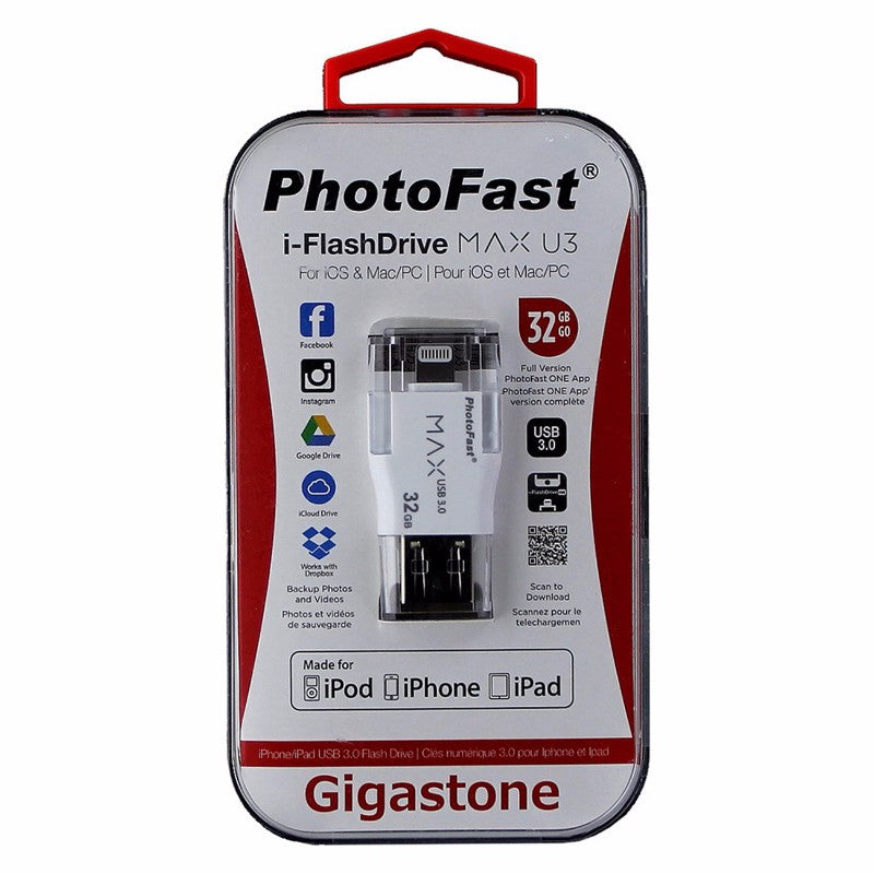 PhotoFast Gigastone USB 3.0 i-FlashDrive MAX U3 for iOS - White 32GB Digital Storage - USB Flash Drives PhotoFast - Simple Cell Bulk Wholesale Pricing - USA Seller