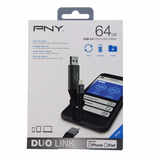 PNY 64GB Duo Link USB 3.0 On the Go Flash Drive for iPhone and iPads Digital Storage - USB Flash Drives PNY    - Simple Cell Bulk Wholesale Pricing - USA Seller