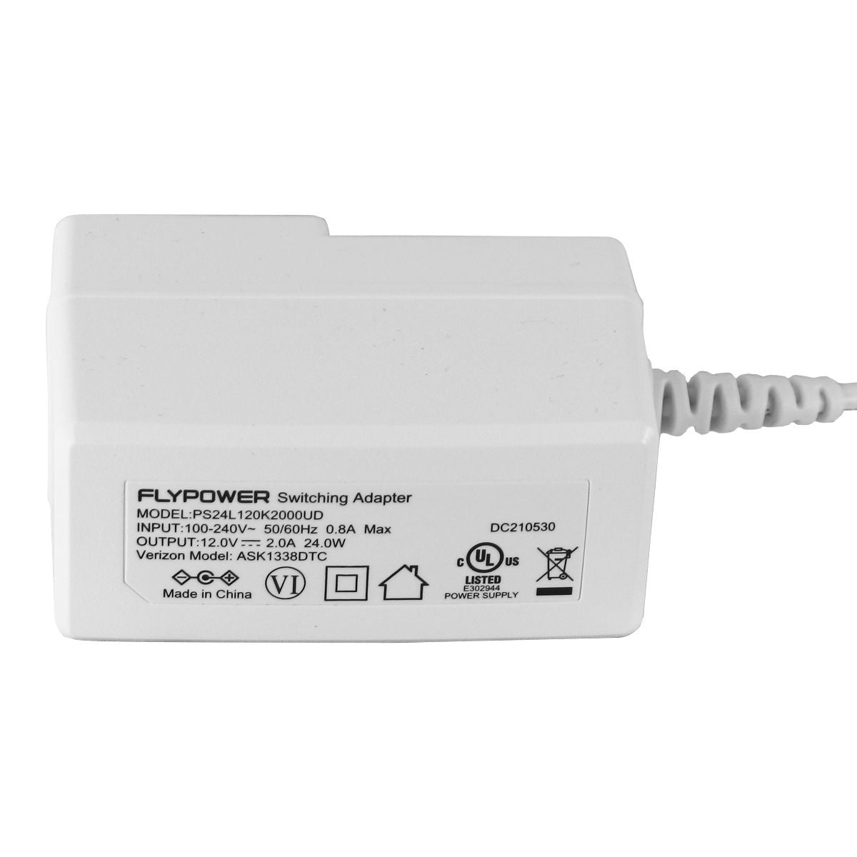 FlyPower 24W Switching Adapter (12V/2.0A) Power Supply - White (ASK1338DTC) Multipurpose Batteries & Power - Multipurpose AC to DC Adapters FlyPower    - Simple Cell Bulk Wholesale Pricing - USA Seller