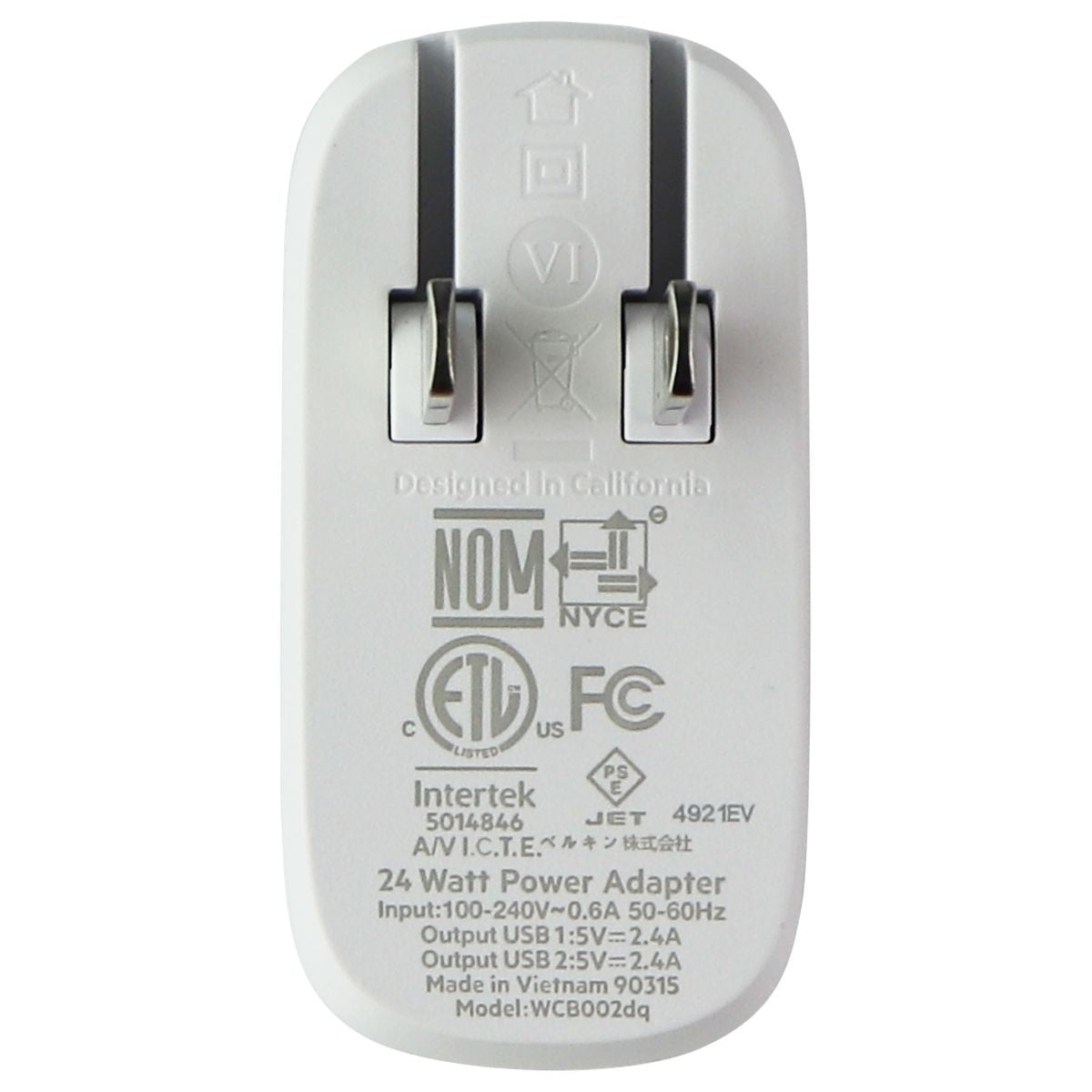 Belkin Dual USB Wall Charger 24W USB-A Charger, White Cell Phone - Cables & Adapters Belkin - Simple Cell Bulk Wholesale Pricing - USA Seller