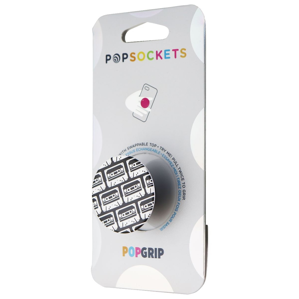 PopSockets PopGrip Stand and Grip with Swappable Top - Black/White Tapes Cell Phone - Mounts & Holders PopSockets - Simple Cell Bulk Wholesale Pricing - USA Seller