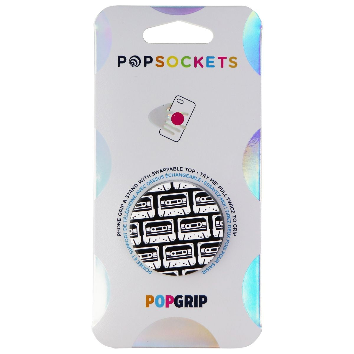 PopSockets PopGrip Stand and Grip with Swappable Top - Black/White Tapes Cell Phone - Mounts & Holders PopSockets    - Simple Cell Bulk Wholesale Pricing - USA Seller
