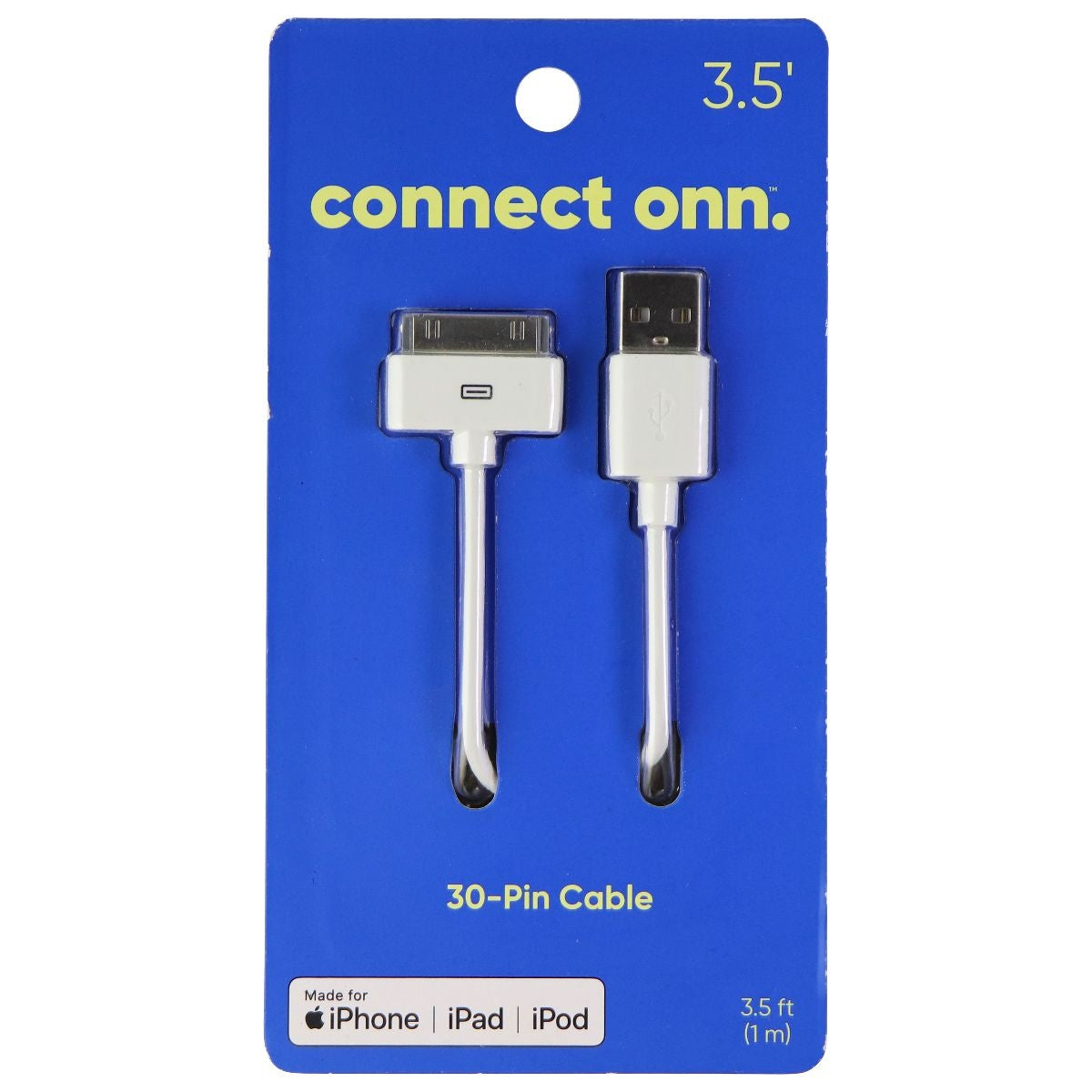Connect Onn (3.5-Foot) 30-Pin MFi Cable for iPhone / iPad / iPod - White Cell Phone - Cables & Adapters Connect Onn - Simple Cell Bulk Wholesale Pricing - USA Seller