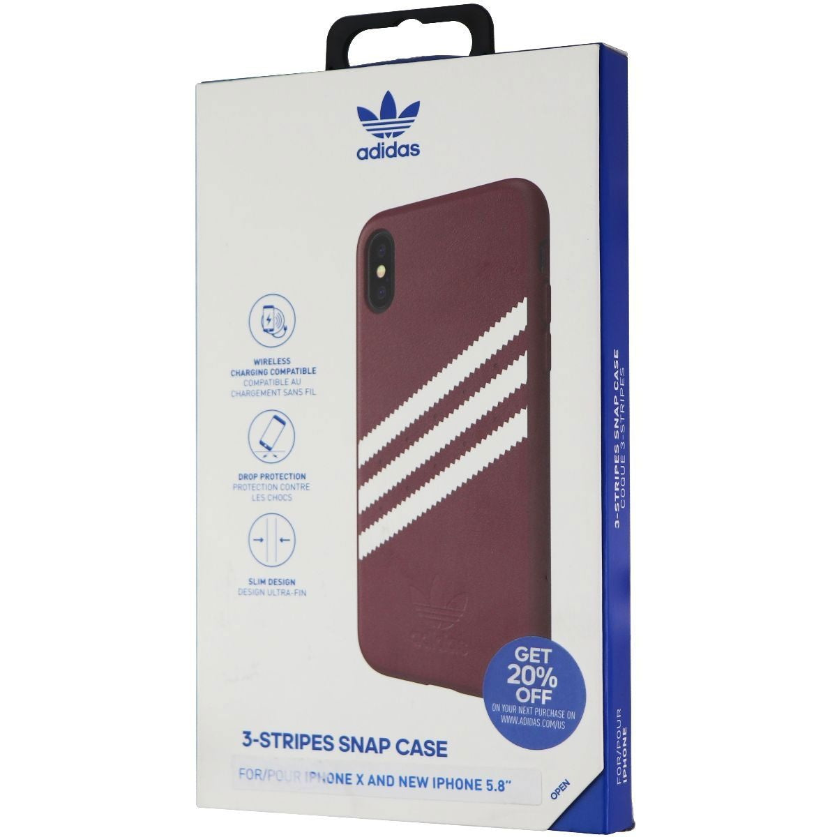 Adidas 3-Stripes Snap Case for Apple iPhone Xs/X - Maroon Red Cell Phone - Cases, Covers & Skins Adidas    - Simple Cell Bulk Wholesale Pricing - USA Seller