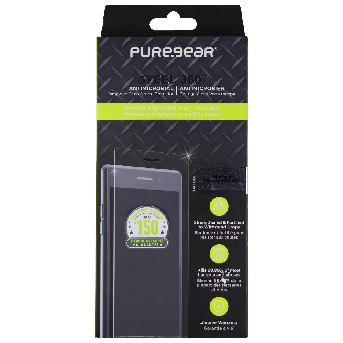 PureGear Steel 360 Tempered Glass Screen Protector for Samsung Galaxy S21+ 5G Cell Phone - Screen Protectors PureGear    - Simple Cell Bulk Wholesale Pricing - USA Seller