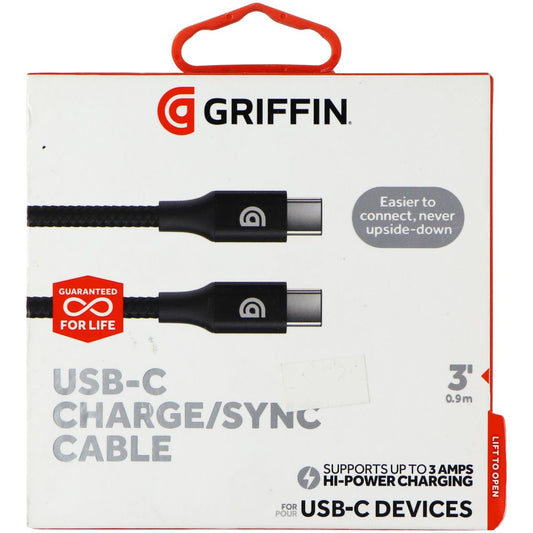 Griffin (3-Ft) Premium Braided USB-C to USB-C Charge/Sync Cable - Black Cell Phone - Cables & Adapters Griffin Technology - Simple Cell Bulk Wholesale Pricing - USA Seller
