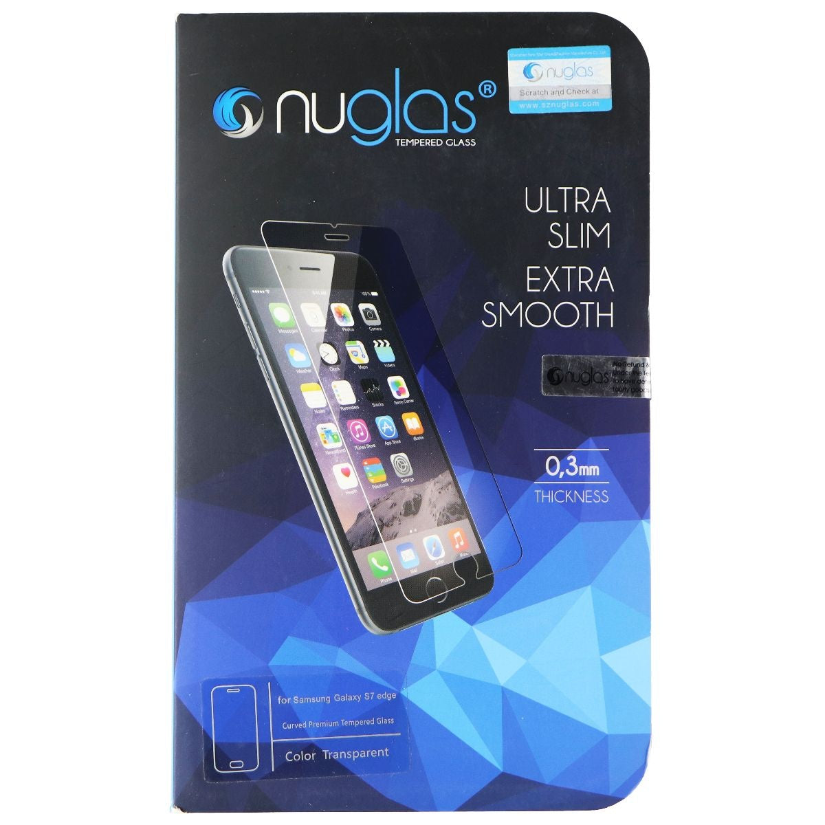 NuGlas Slim Tempered Glass Screen Protector for Samsung Galaxy S7 Edge - Clear Cell Phone - Screen Protectors Nuglas    - Simple Cell Bulk Wholesale Pricing - USA Seller
