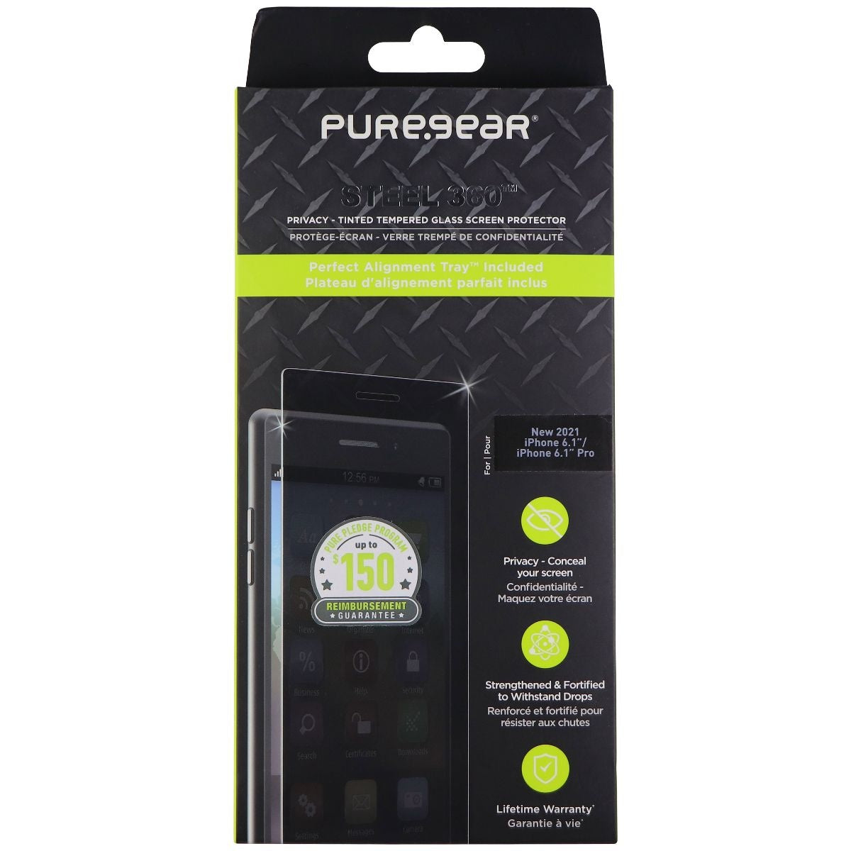 PureGear Steel 360 Tempered Glass for Apple iPhone 13 / iPhone 13 Pro - Tinted Cell Phone - Screen Protectors PureGear - Simple Cell Bulk Wholesale Pricing - USA Seller