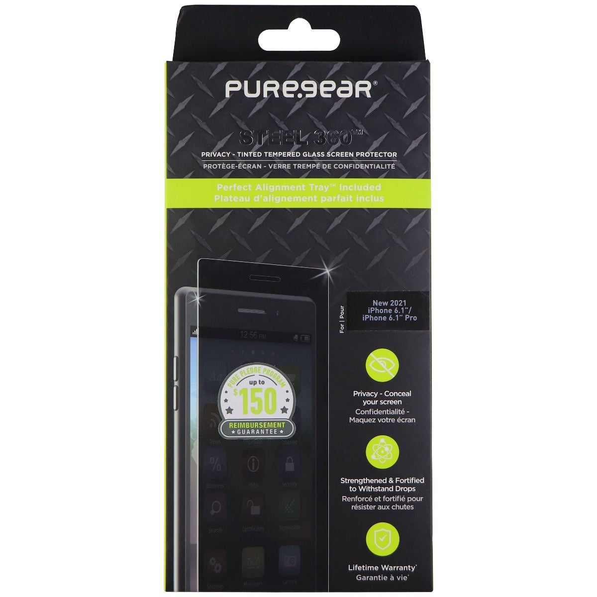 PureGear Steel 360 Tempered Glass for Apple iPhone 13 / iPhone 13 Pro - Tinted Cell Phone - Screen Protectors PureGear    - Simple Cell Bulk Wholesale Pricing - USA Seller