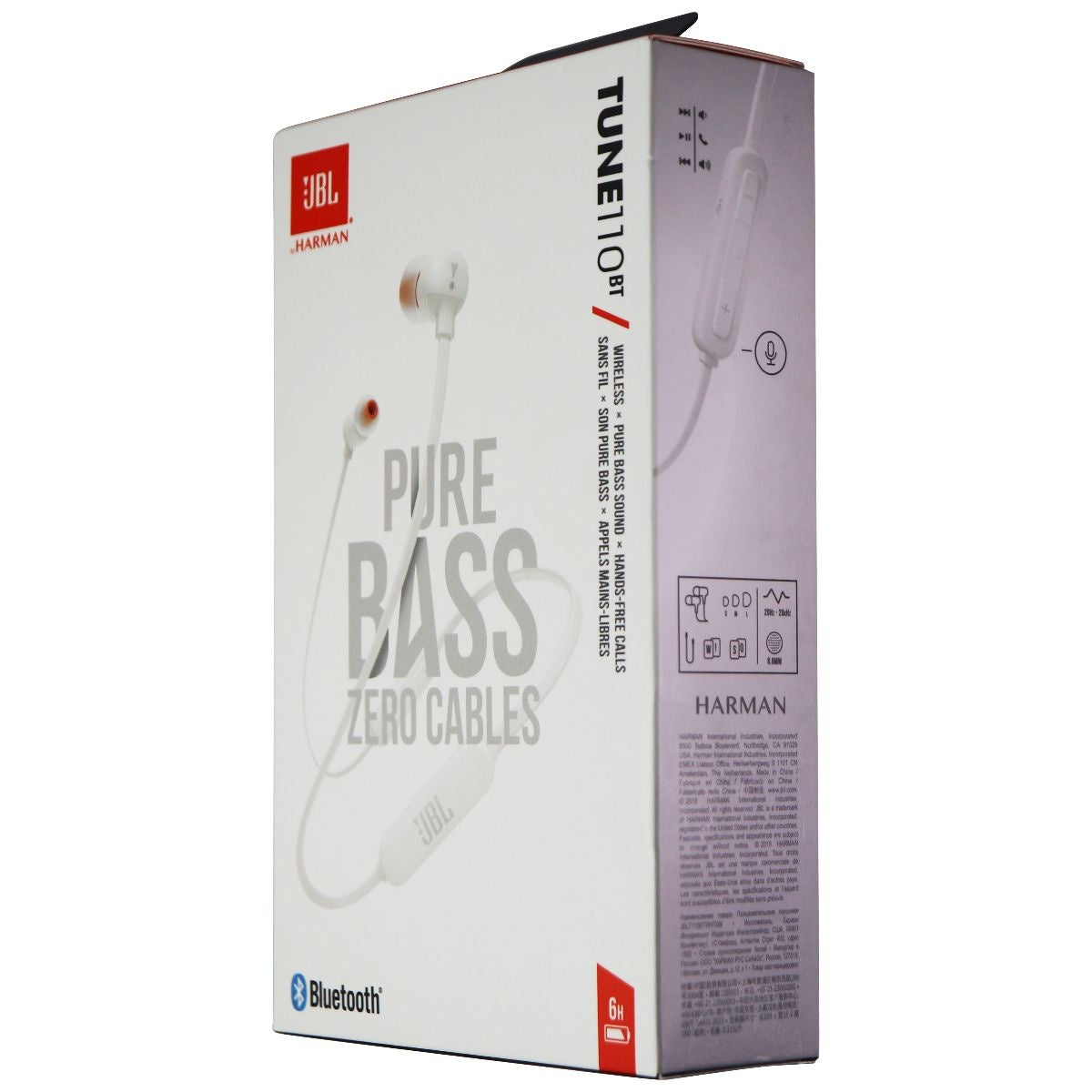 JBL TUNE 110BT - In-Ear Wireless Bluetooth Headphones - White (JBLT110WHTAM) Portable Audio - Headphones JBL - Simple Cell Bulk Wholesale Pricing - USA Seller