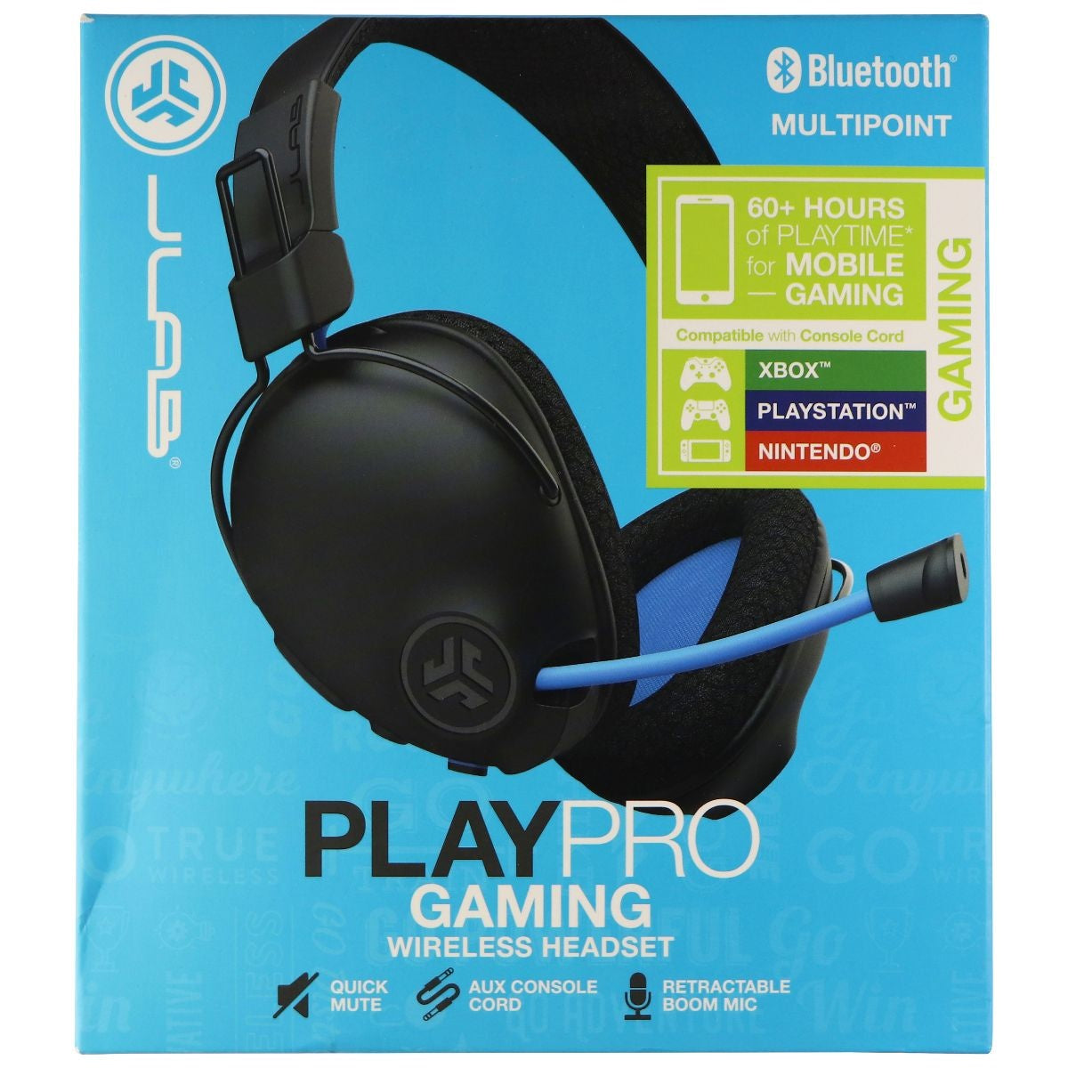 JLab Play Pro Gaming Wireless Over-Ear Headset with Boom Mic - Black/Blue Cell Phone - Headsets JLAB - Simple Cell Bulk Wholesale Pricing - USA Seller