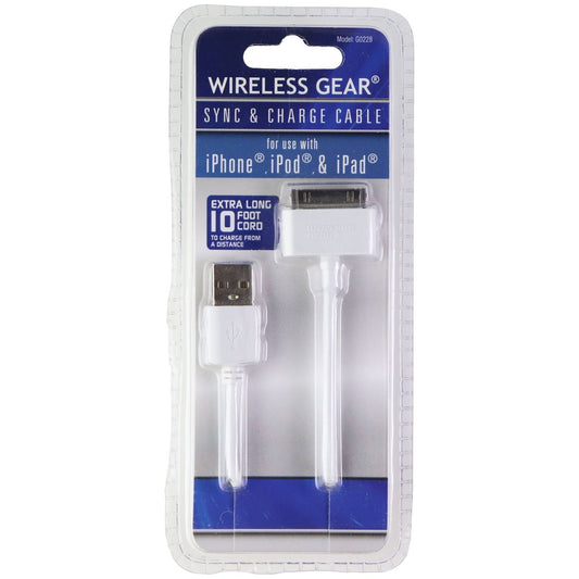 Wireless Gear 10-Foot 30-Pin to USB Charge/Sync Cable for iPhone & iPad - White Cell Phone - Cables & Adapters Wireless Gear - Simple Cell Bulk Wholesale Pricing - USA Seller