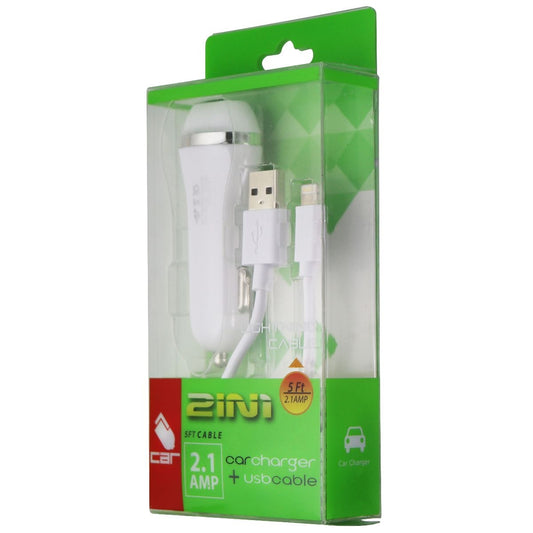 NEM (2.1A) Single USB Car Charging Adapter with 5-Foot Cable for iPhones - White Cell Phone - Chargers & Cradles NEM - Simple Cell Bulk Wholesale Pricing - USA Seller