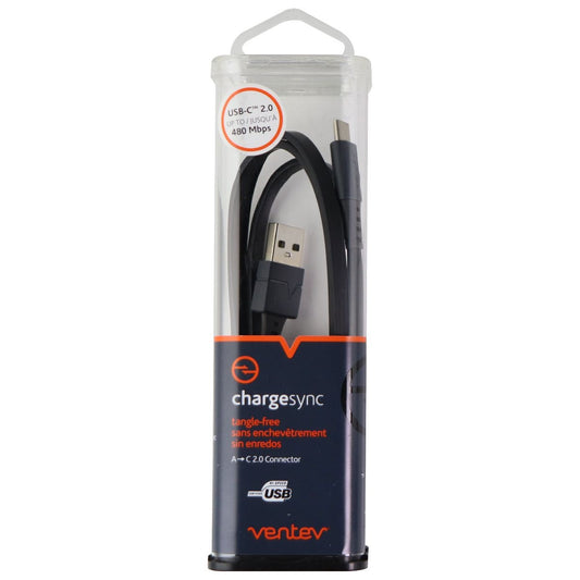 Ventev 3.3-Foot Chargesync (USB-C) to USB Flat Tangle-Free Cable - Dark Gray Cell Phone - Cables & Adapters Ventev - Simple Cell Bulk Wholesale Pricing - USA Seller