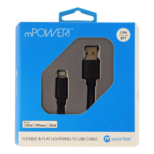 mWorks! 6 Foot Flat Lightning 8-Pin to USB Charge/Sync MFi Cable - Black Cell Phone - Cables & Adapters mWorks! - Simple Cell Bulk Wholesale Pricing - USA Seller