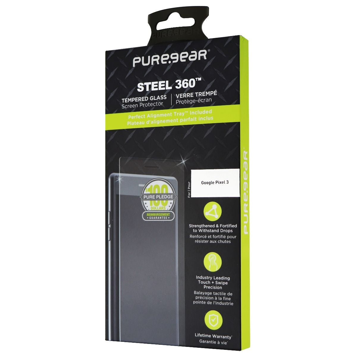 PureGear Steel 360 Tempered Glass Screen Protector for Google Pixel 3 Cell Phone - Screen Protectors PureGear - Simple Cell Bulk Wholesale Pricing - USA Seller