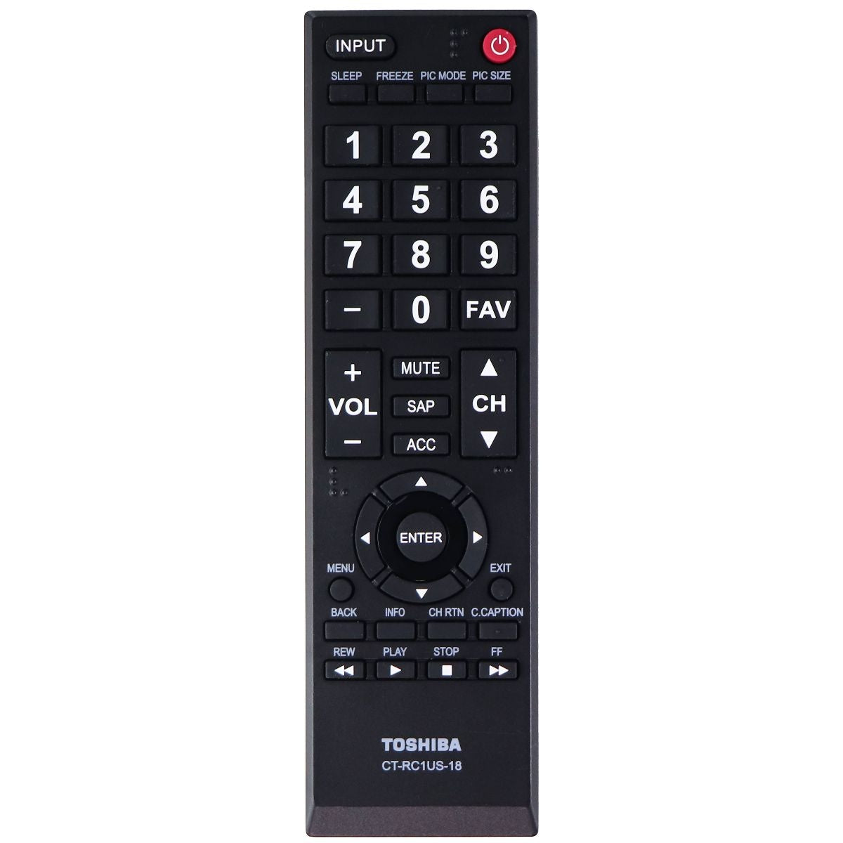 Toshiba Remote Control (CT-RC1US-18) for Select Toshiba TVs - Black TV, Video & Audio Accessories - Remote Controls Toshiba - Simple Cell Bulk Wholesale Pricing - USA Seller