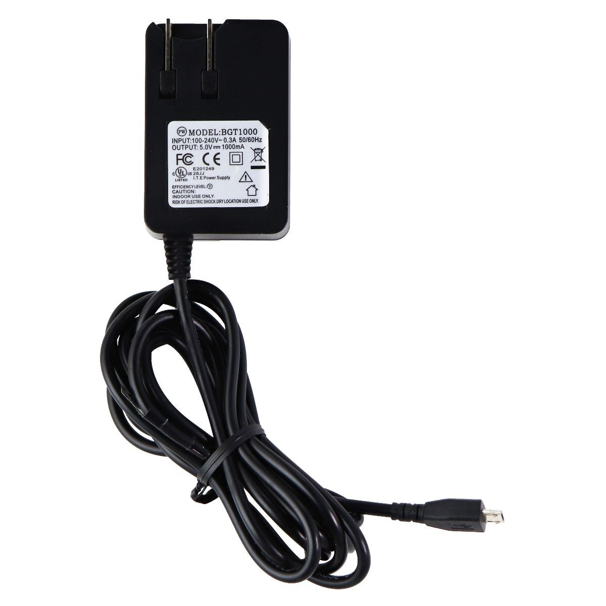 (5-Volt/1-Amp) 6-Foot Micro-USB Wall Charger/Power Adapter - Black (BGT1000) Cell Phone - Chargers & Cradles Unbranded    - Simple Cell Bulk Wholesale Pricing - USA Seller