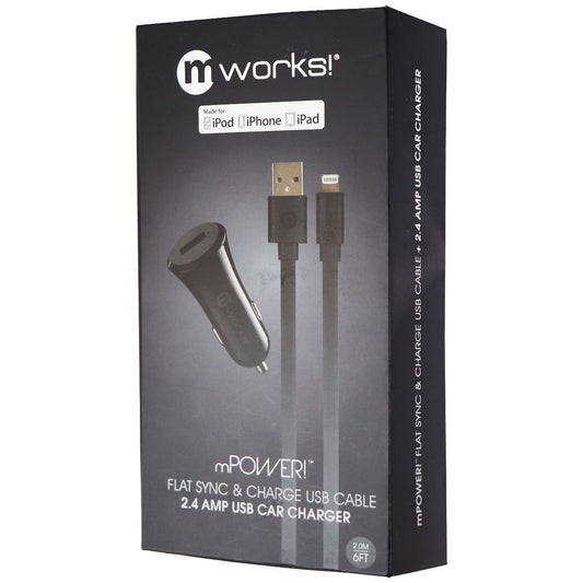 mWorks! (2.4-Amp) Car Adapter with 6-Foot Lightning 8-Pin MFi Cable - Black Cell Phone - Chargers & Cradles mWorks! - Simple Cell Bulk Wholesale Pricing - USA Seller