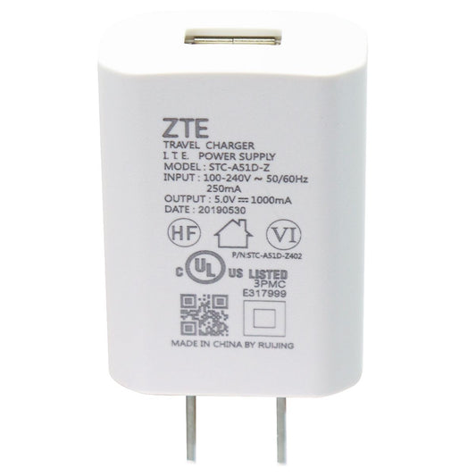 ZTE 5V/1A Single USB Wall Charger Travel Adapter - White (STC-A51D-Z) Cell Phone - Chargers & Cradles ZTE    - Simple Cell Bulk Wholesale Pricing - USA Seller