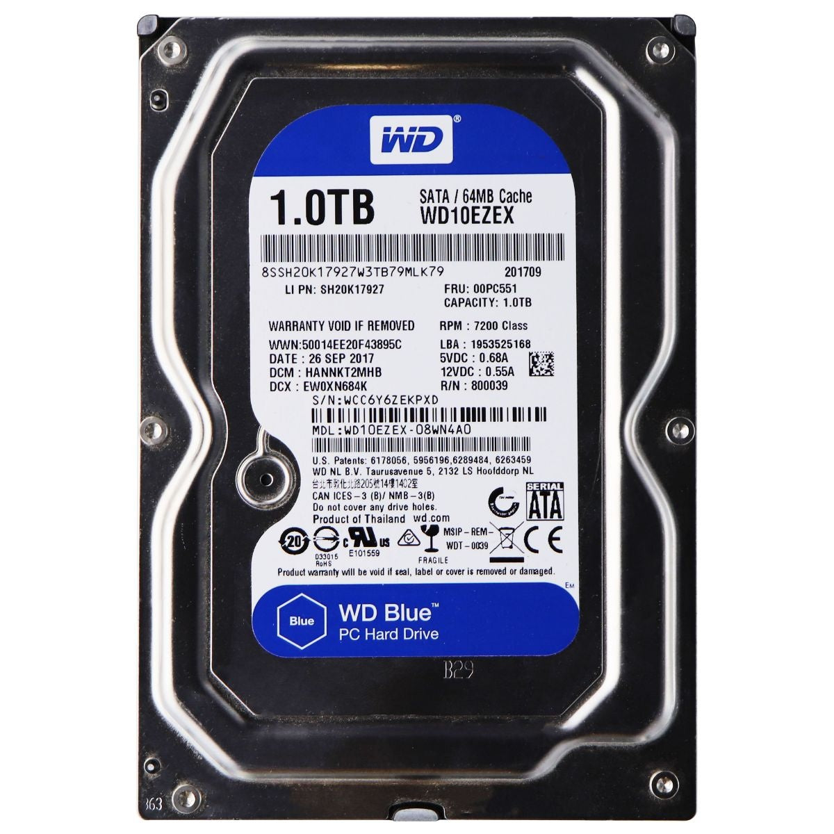 WD Blue 1TB Internal 7200RPM SATAIII Hard Drive for Desktops (WD10EZEX-08WN4A0) Digital Storage - Other Hard Drives Western Digital - Simple Cell Bulk Wholesale Pricing - USA Seller