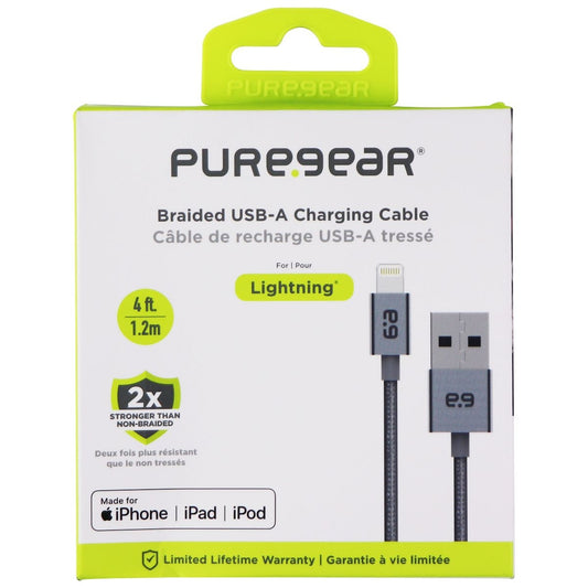 PureGear (4-Foot) Lightning 8-Pin to USB Charge/Sync Braided Cable - Gray Cell Phone - Cables & Adapters PureGear - Simple Cell Bulk Wholesale Pricing - USA Seller
