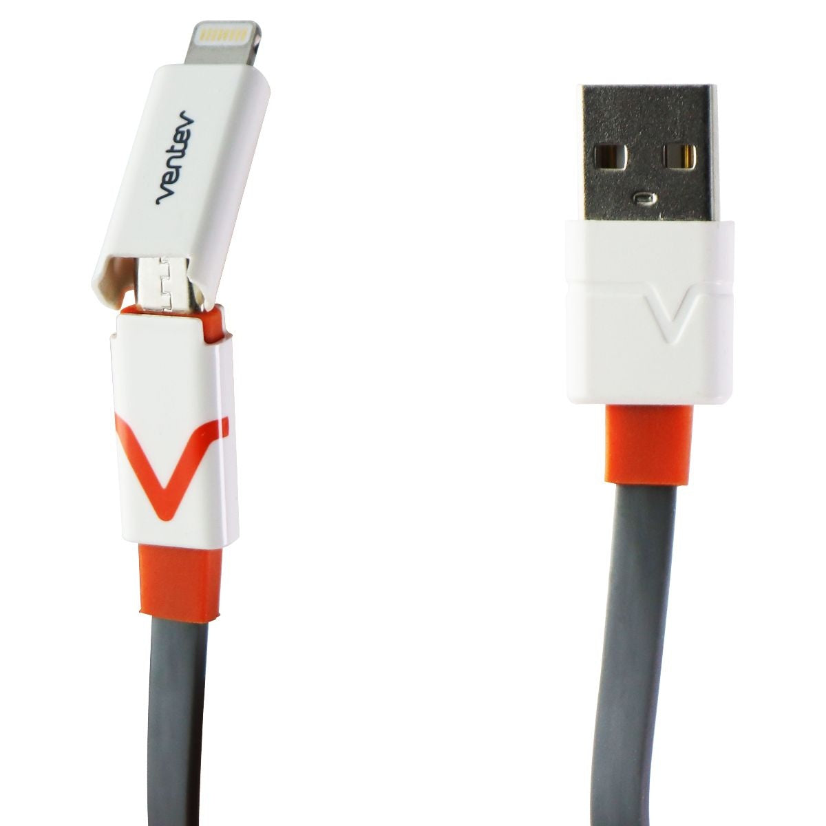 Ventev (3 Foot) Micro-USB and Lightning 8-Pin Switch Tip USB Cable - Gray/Orange Cell Phone - Cables & Adapters Ventev - Simple Cell Bulk Wholesale Pricing - USA Seller