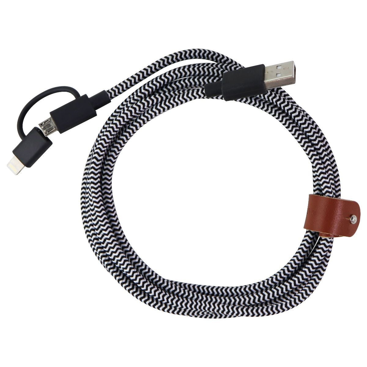 Native Union 6.5-Foot Belt Cable Twin Head Micro-USB and Lightning - Black/White Cell Phone - Cables & Adapters Native Union - Simple Cell Bulk Wholesale Pricing - USA Seller