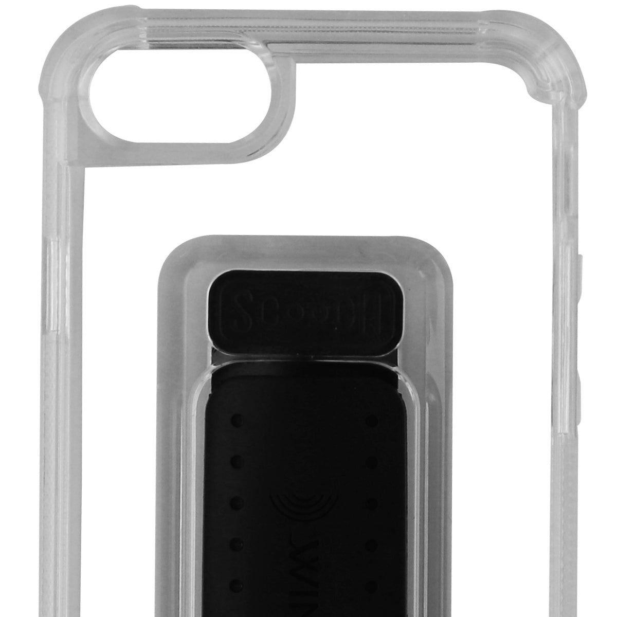 Scooch Wingman 5-in-1 Case for iPhone 8 7 6s 6 w/Kick Stand - Clear / Black