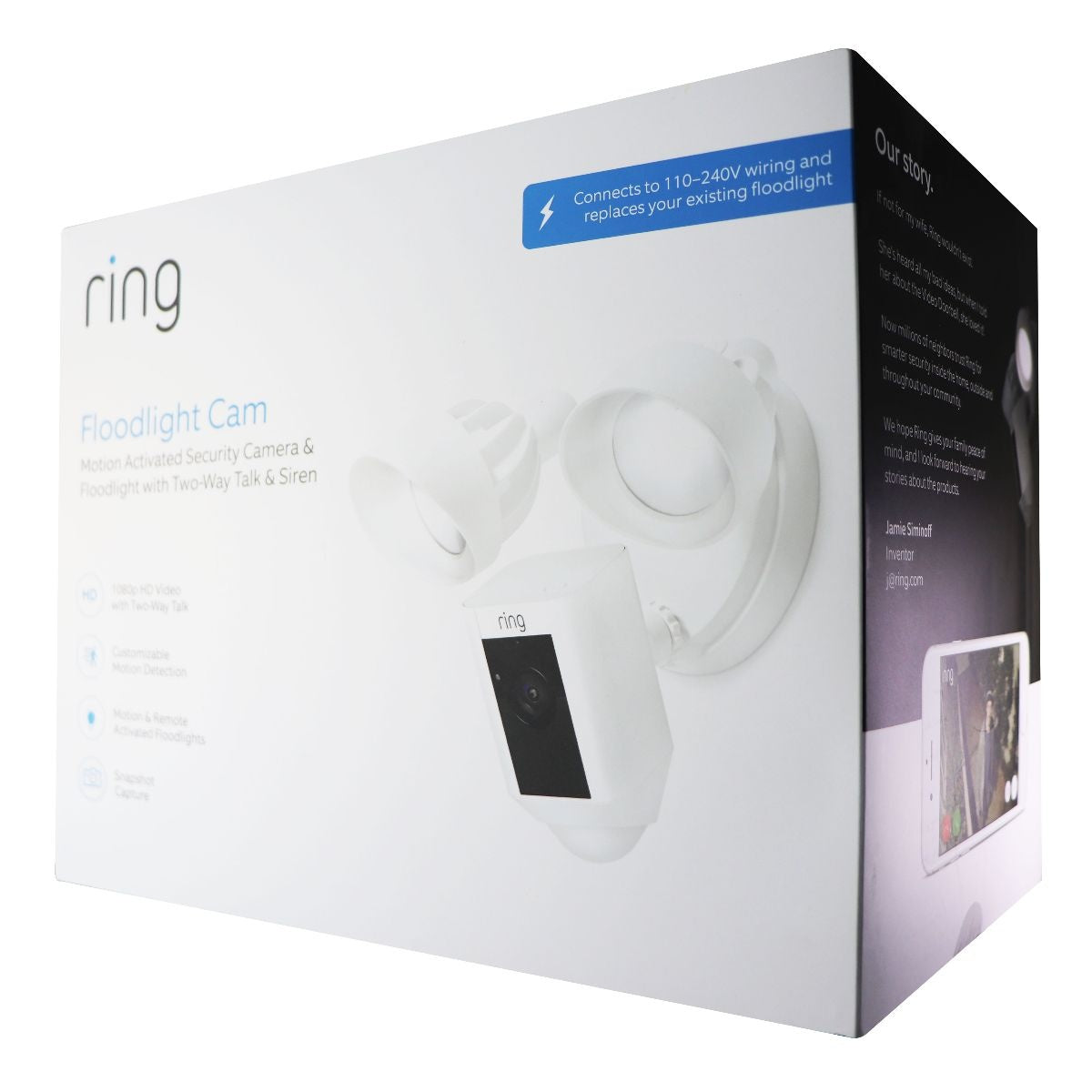 Ring Flood Light Cam Motion Activated Camera & Floodlight with Speaker - White Home Surveillance - Security Cameras Ring - Simple Cell Bulk Wholesale Pricing - USA Seller